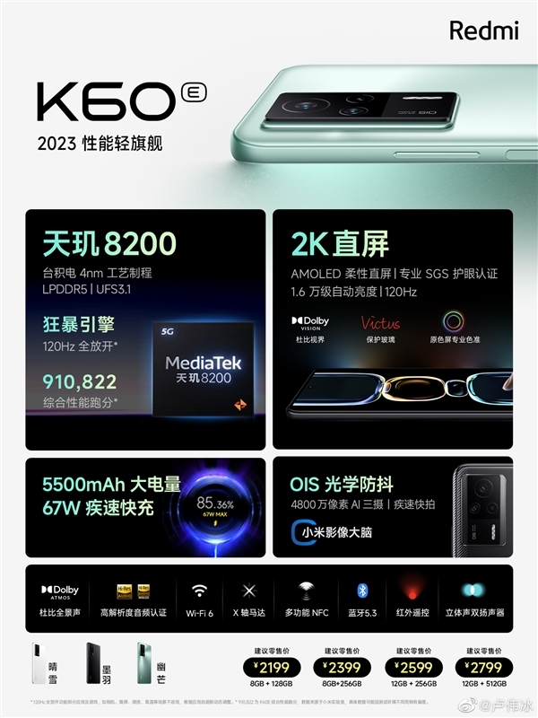 2K直屏同级唯一！Redmi K60E史低价：12+256GB仅1699元