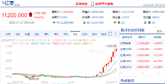 快讯：红枣期货主力合约日内最高涨近7%