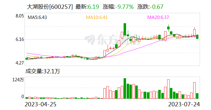 大湖股份下跌7.14%，公司拟定增募资不超过5.1亿元