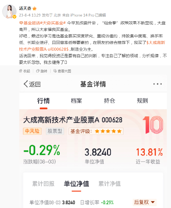 想1年赚30%买什么基金？@汤天奇买大成高新技术产业股票：成立8年赚282% 年化17%！近5年赚155% 最大回撤22%